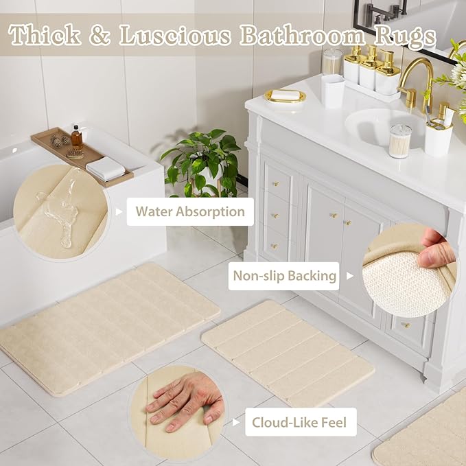 Bathroom Set - 27PC Bathroom Sets with Shower Curtain and Rugs, White Bathroom Set, White Bathroom Accessories Set with Push-lid Trash Can, Toilet Brush & Soap Dispensers