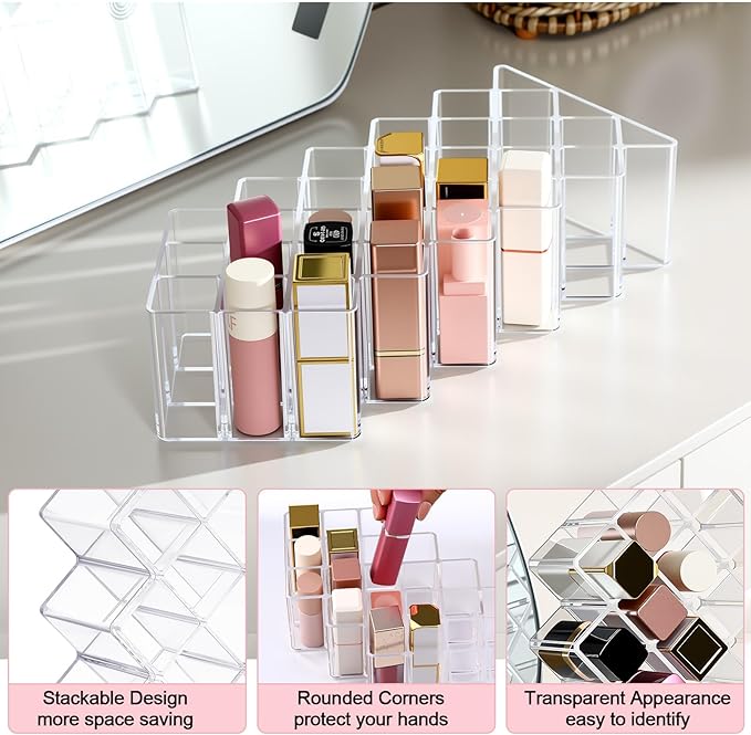 Hoolerry 4 Pack Acrylic Lipstick Holder Organizer 112 Slots Clear Lip Gloss Holder Organizers Stackable Lipsticks Tower Lipstick Case Display Stand Storage Box for Makeup Cosmetic Vanity(Fish Shape)