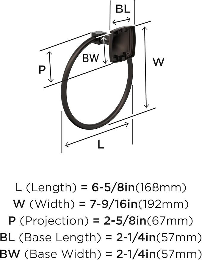 Amerock BH36092ORB | Oil Rubbed Bronze Towel Ring | 7-9/16 in (192 mm) Length Towel Holder | Stature | Hand Towel Holder for Bathroom Wall | Small Kitchen | Bath Accessories