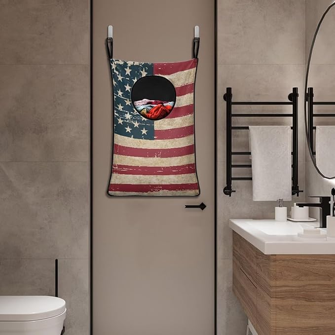 ZOUTAIRONG American Flag Over Door Laundry Hamper Hanging Laundry Bag for Bedroom/Bathroom Decor Space Saving Organizers Toys Storage Laundry Basket for 4th of July