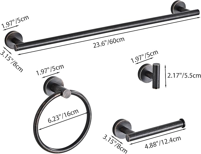 Oil Rubbed Bronze Bathroom Hardware Set 5 Piece with Towel Racks for Bathroom, SUS304 Stainless Steel Bath Towel Bar Set, 24 Inch Wall Mounted Accessories Kit