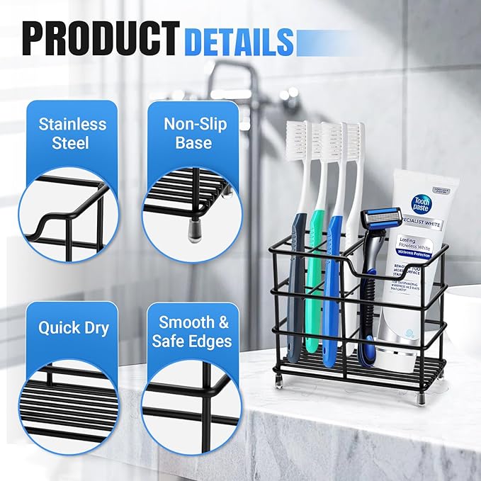 Toothbrush Holders for Bathrooms, Stainless Steel Toothbrush Holder for Kids and Adults, Electric Toothbrush and Toothpaste Holder, Rustproof Bathroom Accessories Organizer