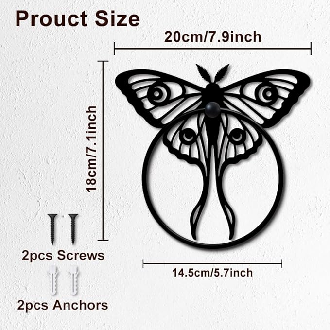 MAYJOYDIY Insects Metal Towel Ring Round Luna Moth Hand Towel Holder Ring Hanger Black Vintage Towels Wall Organizer for Kitchen Bath Home Laundry Room Decors Gifts