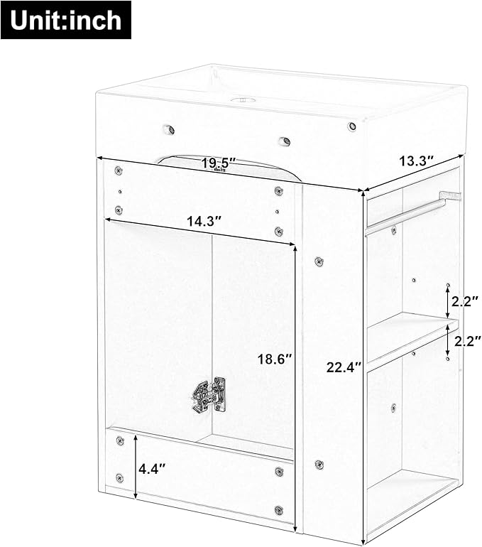 Virubi 20" Floating Bathroom Vanity with Sink, Soft Closing Door,and Storage Shelves, Solid Wood Frame & MDF Modern Single Small Bathroom Vanity Cabinet with Open Shelf,Wall Mounted (White)
