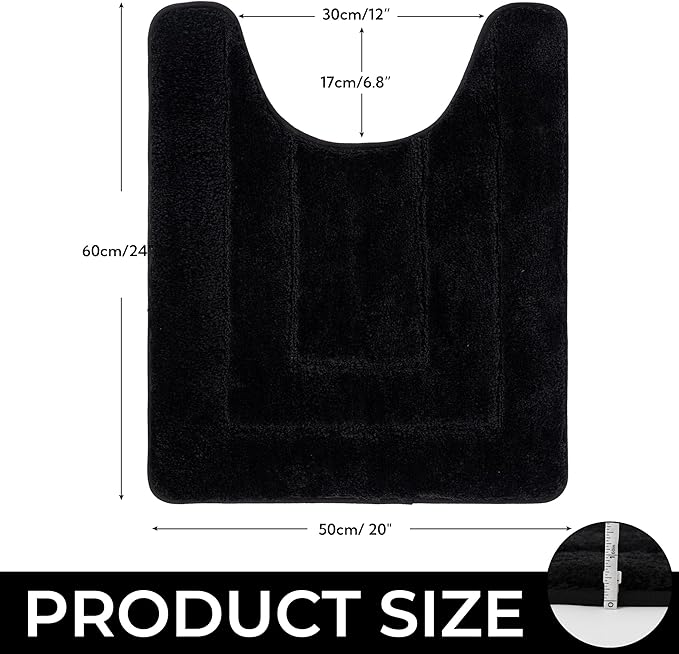 GRANNY SAYS Bathroom Toilet Rugs U Shaped, Bath Mats for Bath, Bathroom Rugs Non Slip Washable, Absorbent Microfiber Toilet Mat, Soft Plush Shaggy Bath Carpet, 20" x 24", Black