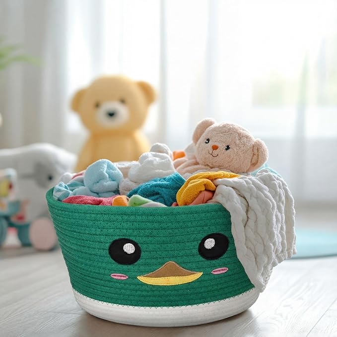 AceOrbit Mallard Ducks Rope Baby Laundry Basket for Boys & Girls, Woodland Nursery Decor, Nursery Storage Basket for Baby Shower Gifts for Essentials Like Diapers Wipes Towels, Machine Wash