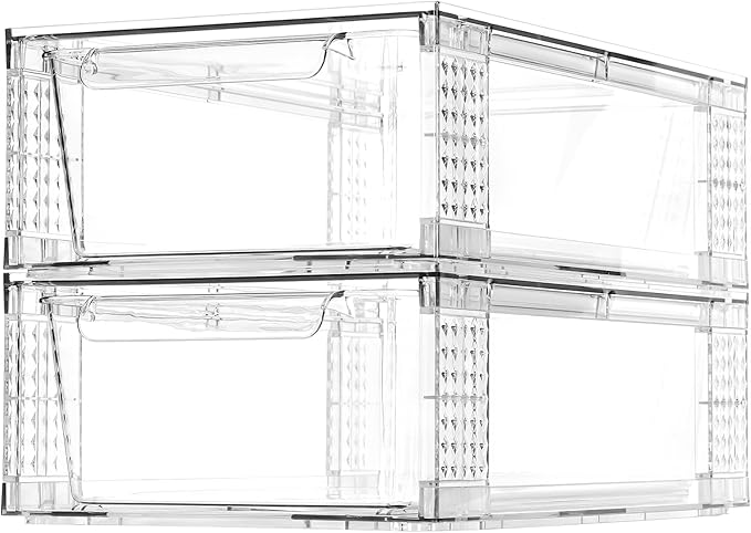 4 Pack Clear Stackable Storage Drawers, 3.95" H Easily Assemble Acrylic Organizer Bins - Multi-Use for Make up, Closet, Pantry, Bathroom, Medicine, Kitchen Cabinet & Undersink Organization