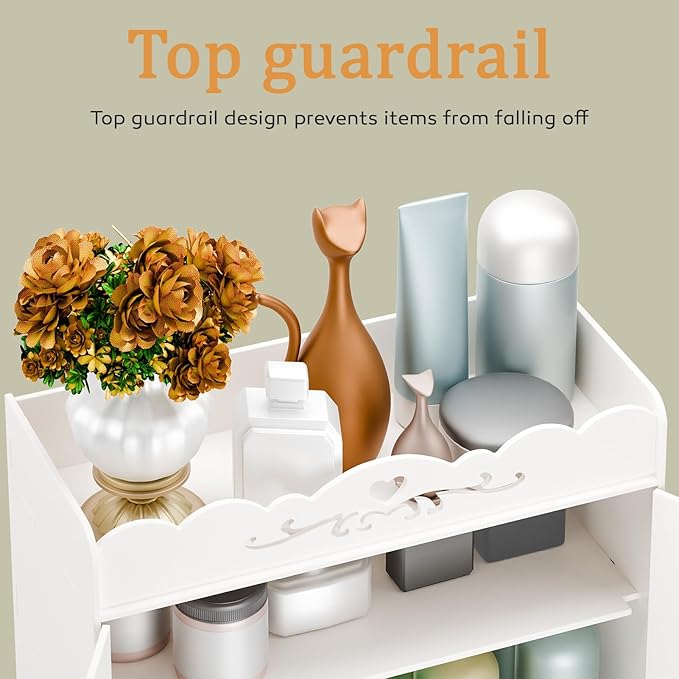 Wall-Mounted Bathroom Cabinet, Punch-Free Bathroom Storage Organizer with Hollow Flower Carving, Bathroom Wall Shelf Bathroom Storage Cabinet with 2 Doors & Drawer, Ideal for Cosmetics Toile