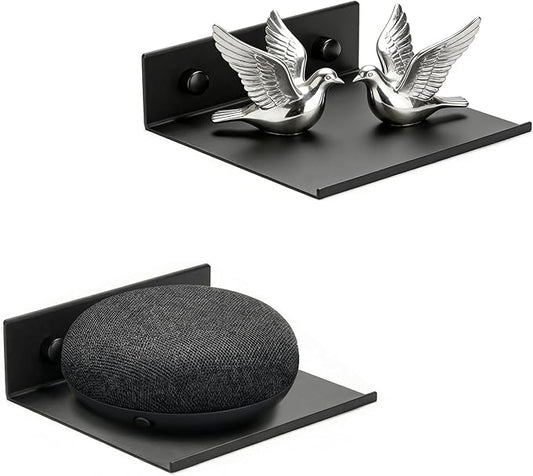 Z metnal Small Floating Shelves, Mini Metal Shelf for Wall, Aluminum, Wall Mounted and No Drill, Black, 4.7 inch, 2 Pack