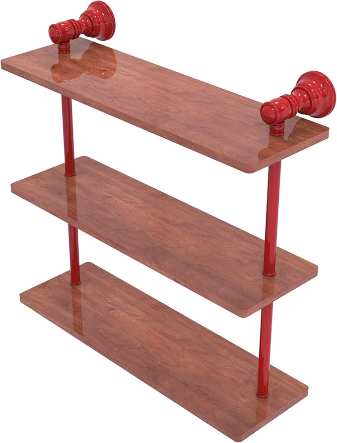 Allied Brass CL-5-16-IRW-FER Carolina Collection 16 Inch Triple Wood Shelf, Fire Engine Red