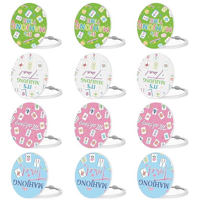 Roowest 12 Pcs Mahjong Themed Compact Mirror Bulk for Purse Folding Mini Pocket Double Sided Mirror for Women Mahjong Party Favors Trave Gift