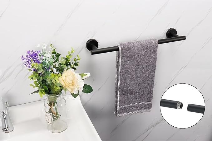 TocTen Bath Towel Bar - Thicken SUS304 Stainless Steel Bathroom Towel Holder, Towel Rod for Bathroom Heavy Duty Wall Mounted Towel Rack Hanger (18IN, Matte Black)