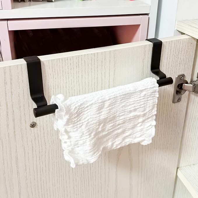 Mziart Over The Door Towel Rack, 2 Pack Matte Black Towel Bar Holder for Bathroom Kitchen Cabinet Cupboard Doors, EVA Foam Protective Pad & Non-Slip Self-Adhesive Blocks (9 Inch)
