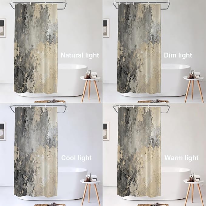 Shrahala Taupe Squares Texture Decorative Shower Curtain, Grey and Beige Art Painting Bathroom Décor Polyester Fiber Waterproof with Plastic Rings for Shower Stall Bathtubs 72 X 36 in