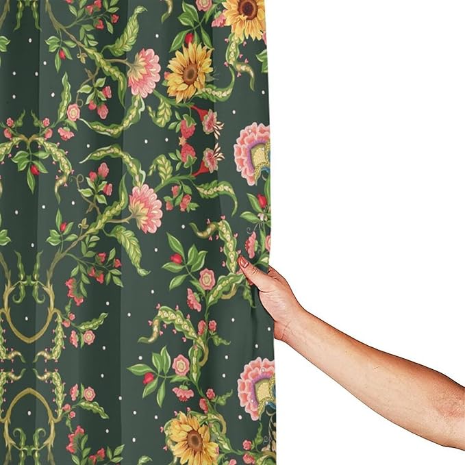 Modern Abstract William Morris Art Shower Curtain,Fantasy Galaxy Boho Floral Sunflower Bath Curtain 84L x72W Washable Cloth Fabric Bathroom Decor Set with Hooks