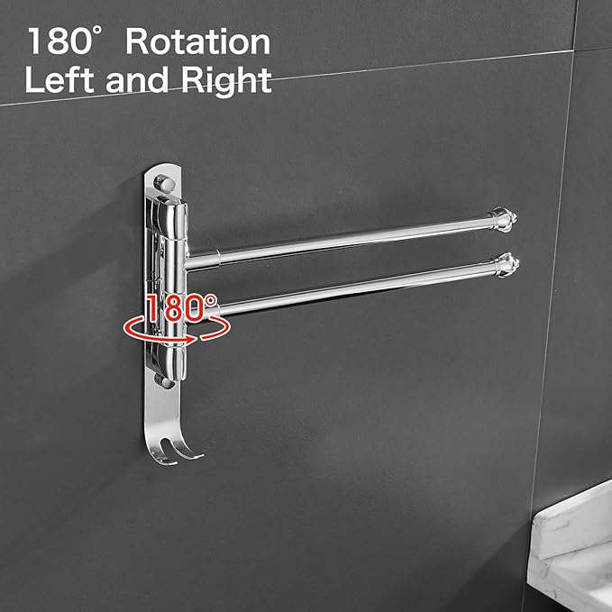 Chrome Rotating Towel Rack Bathroom Stainless Steel Adjustable Towel Rack 12 * 1.5 * 8.5inchs Suitable for Bathroom, Bedroom, Balcony Removable Towel bar (electroplated, Two Poles)