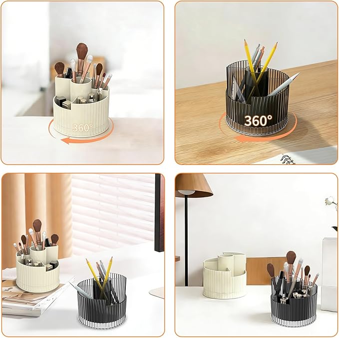 360?? Rotating Makeup Brush Holder Organizer, 5 Slot Make up Brushes Cup for Cosmetics, Nail Polish, Art Supply, Skincare, Perfume, Bathroom Vanity Desktop Organizer - Clear gray