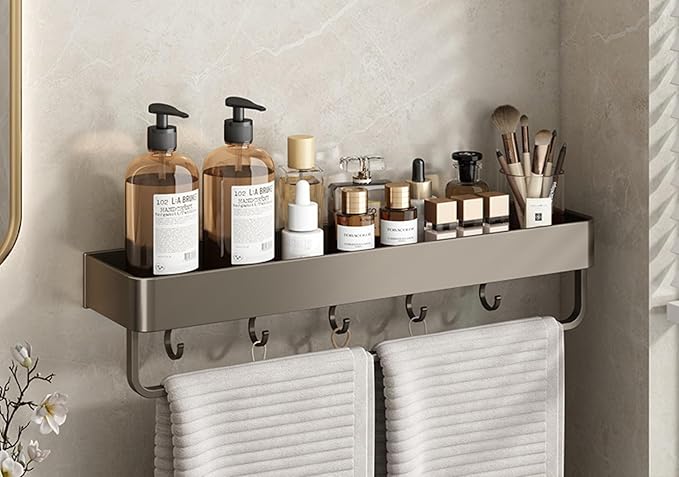 Bathroom Shelf washbasin Toilet Balcony Storage, Single Floor 40cm with Hook and Rod