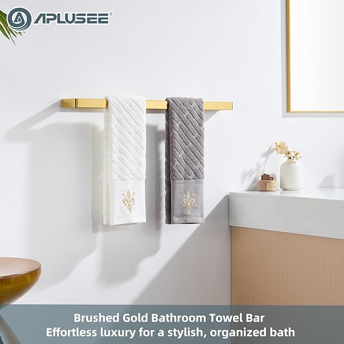 APLusee 22.8" Bathroom Towel Bar, 304 Stainless Steel Wall Mounted Towel Holder, Brushed Gold Towel Rack for Bathroom Kitchen, Modern Heavy Duty Design
