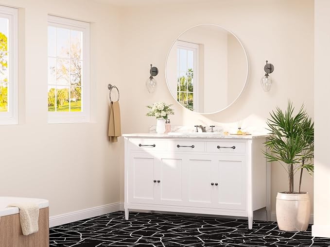 TETOTE Bathroom Mirror Cabinet 28 x 28 White Round Bathroom Medicine Cabinet with Mirror Adjustable Shelves Farmhouse Wall Mirror with Storage Surface Mounted