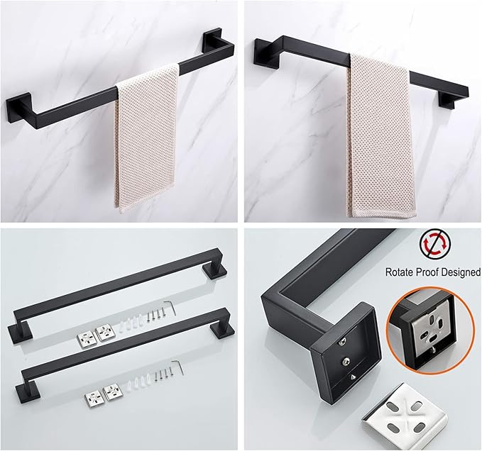20 Inch Towel Bar for Bathrooms 12/16/20/24/28/32/36 Inch Stainless Steel 304 Matte Black Towel Holder Modern Square Towel Rod Rustproof Wall Mount (1, Matte Black, 20 Inch)