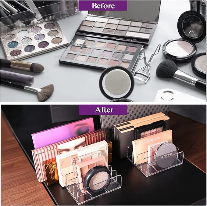 Lolalet [2 Pack] Clear Acrylic Makeup Palettes Organizer, Divided Sections Stand Rack For Eyeshadows Contours Bronzers Blush Face Powder, Cosmetics Display Storage Holder ?€? 14 Slots