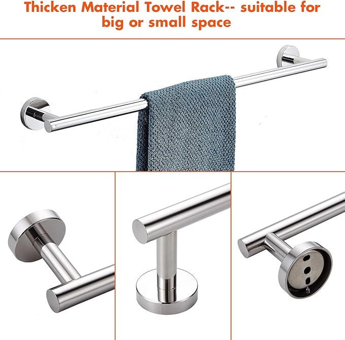 Self Adhesive Bath Towel Bar, Stainless Steel Towel Racks for Bathroom Sticky & Wall Mounted Install Towel Holder,Heavy Duty Towel Rod Rustproof Towel Hanger for Bathroom(Chrome, 16In)