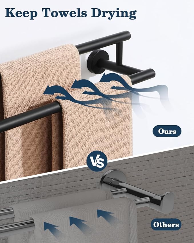 Alise Double Towel Bar Black,16" Towel Racks for Bathroom Wall Mounted,Bathroom Towel Rack SUS304 Stainless Steel Bathroom Towel Holder Quick Drying Hand Towel Holder Towel Bar for Walls