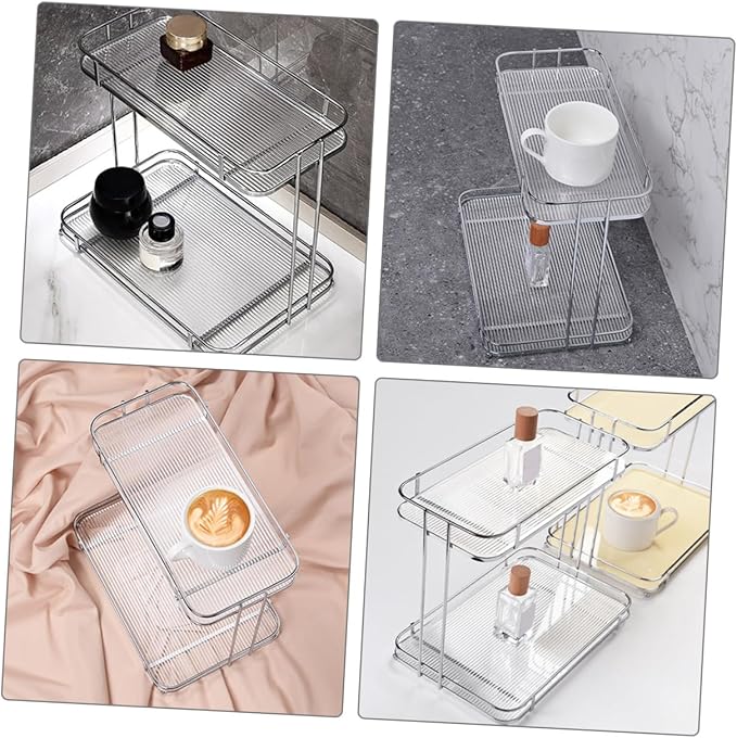 Acrylic Countertop Organizer with Removable Shelf Bathroom Vanity Storage Rack for Cosmetics Toiletries Shampoo and Body Wash
