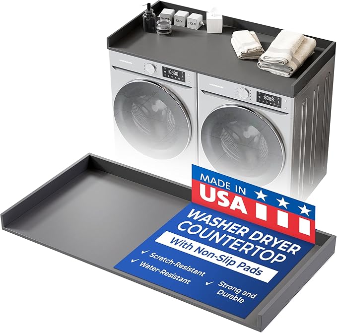 OfficeSimpli Washer Dryer Countertop, Made in USA, Non-Slip Pads, Laundry Room Wood Topper, Washer Dryer Cover for Top, Laundry Countertop, Laminate Finish (Slate Grey, Standard (27.5" x 54"))