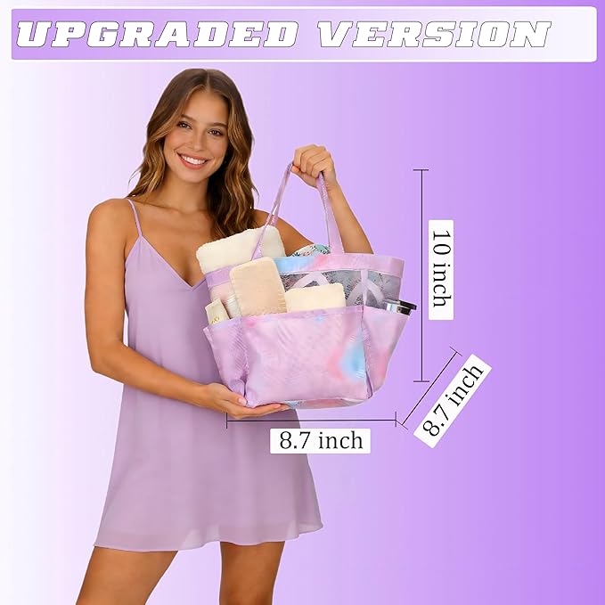 Attmu Mesh Shower Caddy Portable for College Dorm Room Essentials with 8 Pockets, Hanging Shower Caddy Dorm Basket, Quick Dry Shower Bag for Bathroom