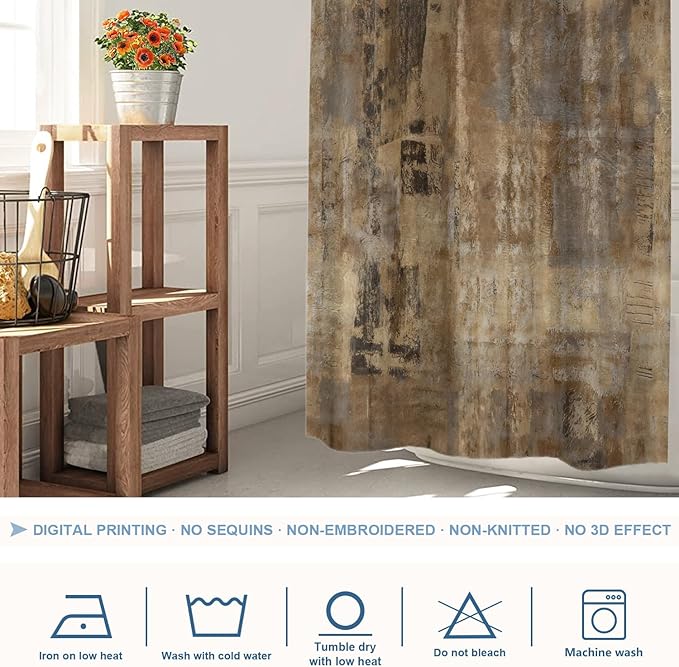 Shrahala Brown Abstract Art Decorative Shower Curtain, Grey Acrylic Bathroom Decor Polyester Fiber Waterproof with Plastic Rings for Shower Stall Bathtubs 72 x 36 in