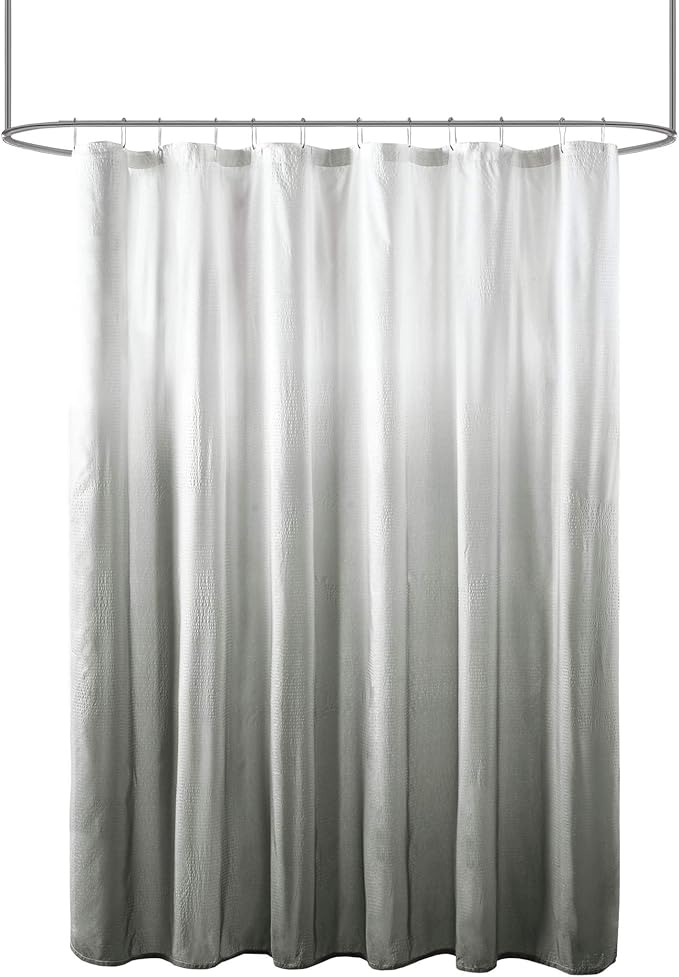 Madison Park Ara Shower Curtain, Seersucker Design Ombre Print, Modern Bathroom Decor, Machine Washable, Fabric Privacy Screen, 72x72, Grey
