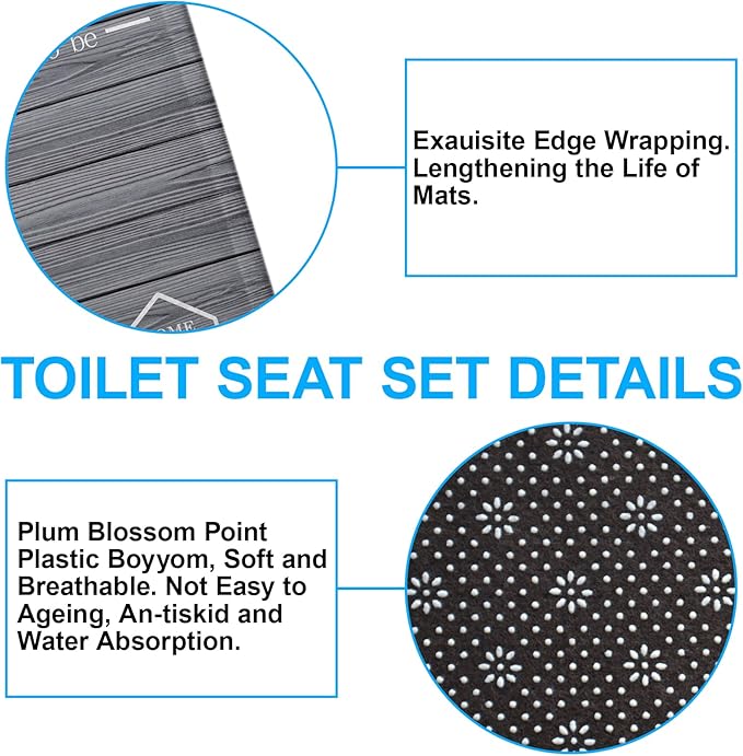 juwute 4Pcs Family Shower Curtain Sets with Non-Slip Rugs, Toilet Lid Cover and Bath Mat, Grey Home Bathroom Decor Set Accessories Waterproof Shower Curtains with 12 Hooks, 72 x 72 Inch