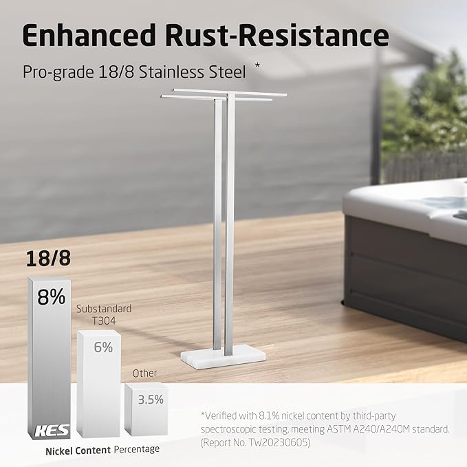 KES 43'' H Standing Towel Rack for Bathroom, Free Standing Towel Rack Floor with Weighted Marble Base 2-Tier, Outdoor Towel Racks Extra High Thick 18/8 Stainless Steel Brushed Finish, BTH232-2