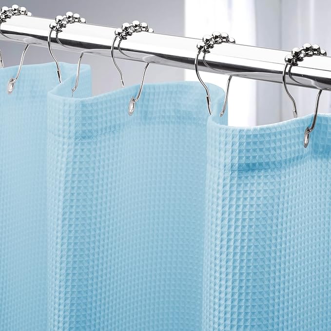 AmazerBath Waffle Shower Curtain, Baby Blue Shower Curtain Fabric Long with Waffle Weave, Heavy Duty 240 GSM, Hotel Quality Bathroom Shower Curtains, 72 x 78 Inches