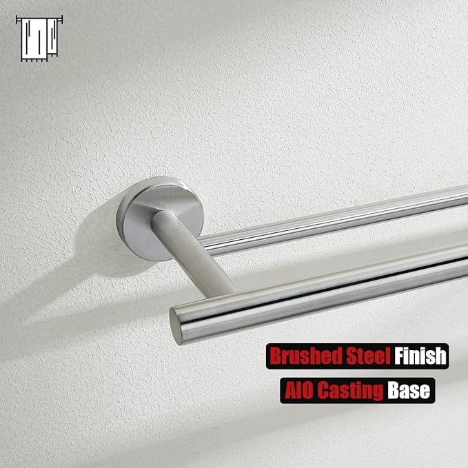 JQK Double Bath Towel Bar, 33 Inch 304 Stainless Steel Thicken 0.8mm Towel Rack for Bathroom, Brushed Finished Wall Mount, 30 Inch Useable Length 2 Pack, TB100L30-BN-P2