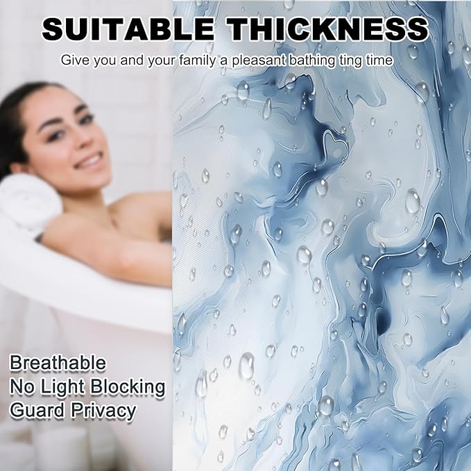 Mocsicka Blue Marble Shower Curtain for Bathroom, Abstract Blue and White Shower Curtain with 12 Hooks Modern Art Decor Waterproof Fabric Bath Curtain for Modern Bath Decor, 72 X 72 Inch
