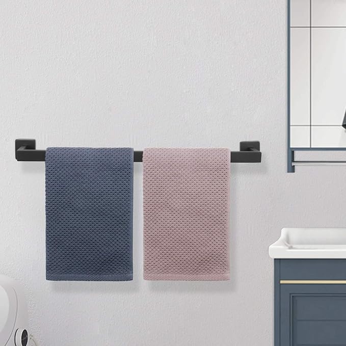 NearMoon Towel Bar, Bath Accessories Premium Thicken Stainless Steel Square Shower Towel Rack for Bathroom, Towel Holder Wall Mounted(1 Pack, Matte Black, 24 Inch)