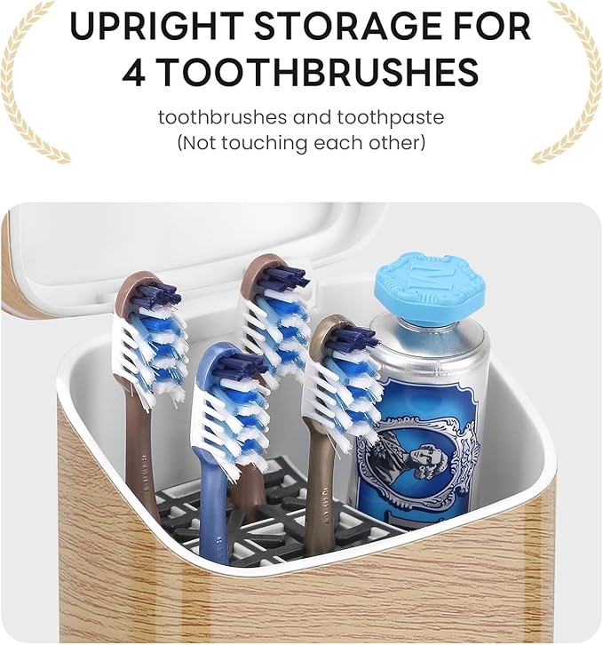 GFWARE Toothbrush Holders with Cover - 5 Slots Toothbrush and Toothpaste Holde Kids Tooth Brush Holder for Bathroom, Detachable Bathroom Sink Organizer countertop, Wood