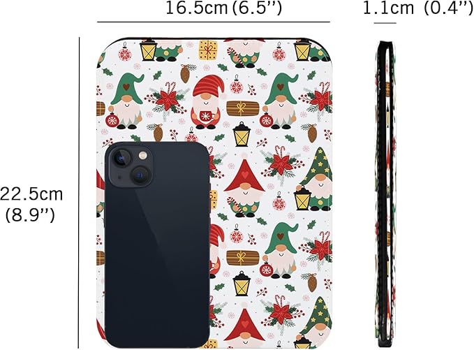 Folding Travel Mirror with Stand, 8.9"x 6.5" PU Leather Compact Desk Mirror, Adjustable 90°-180° Angle, Ultrathin Portable Hand Mirror for Travel, Camping, Office, Home (Santa Claus Design)