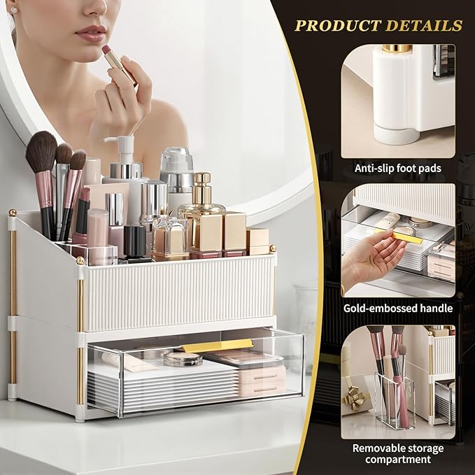 Modular Makeup Organizer, Clear Acrylic Cosmetic Storage Box with Drawer, Vanity Countertop Organizer for Makeup, Skincare and Beauty Accessories – Multiple Styles