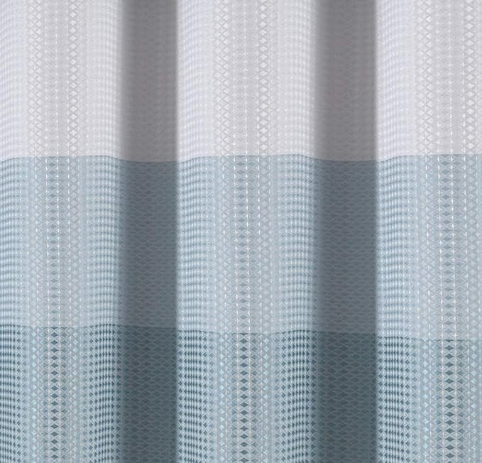 Dainty Home Waffle Weave Waterproof Shower Curtains for Bathroom, Blue 70 icnhes, Extra Long Shower Curtain, Waterproof Fabric 12 Roller Ball Hooks