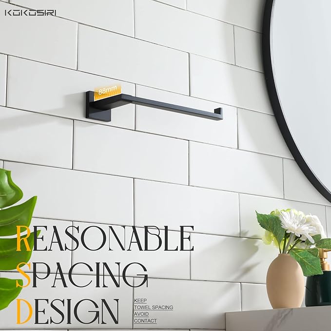 KOKOSIRI Towel Bar Matte Black Bathroom Towel Rack Holder Wall Mount Hand Towel Hanger for Bathroom Organization, Heavy Duty Stainless Steel B3006BK