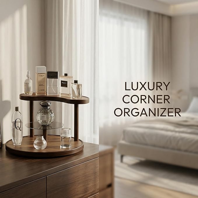GDQ Wooden Display Organizer Stand,Perfume Organizer, Brown Bamboo Vanity Organizer Display Storage for Cosmetics, Perfume, Plants, Tea Set, Open Design for Entryway/Living Room/Bathroom/Bedroom