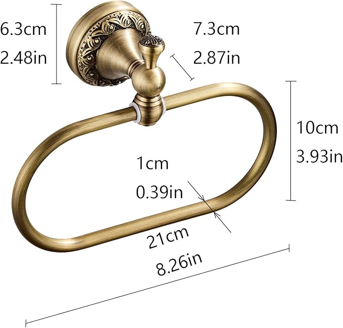 Aothpher Brass Towel Ring Oval Contemporary Bathroom Hand Towel Holder Wall Mounted,Antique Brass Finish