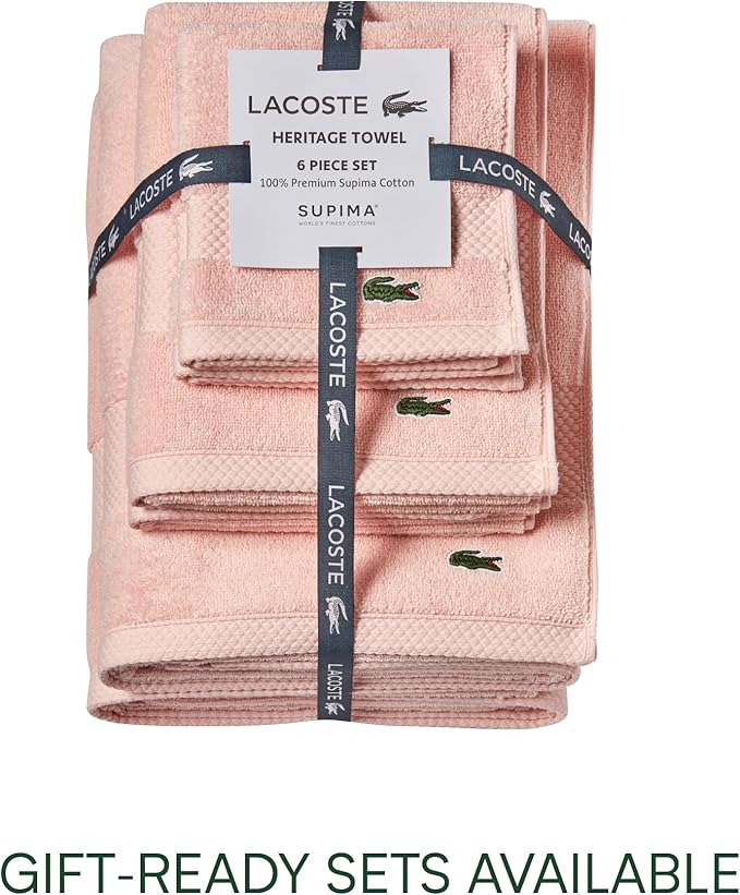 Lacoste Heritage 100% Supima Cotton Bath Sheet, Light Pink, 35" x 70" – Highly Absorbent & Quick Drying, Premium Super Soft Bath Towel, Bathroom Essential, Gift for All Occasions, Machine Washable