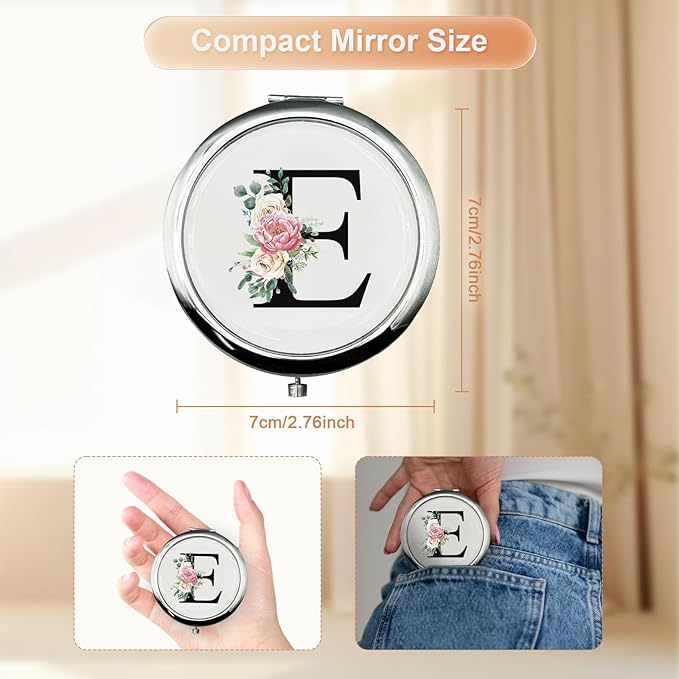 JEKUGOT Monogram Compact Mirror, Personalized Gifts for Women and Girls, Small Pocket Mirror, Personalized Compact Mirrors for Girls, Sister, Wife, Mothers, Birthday Gifts - E