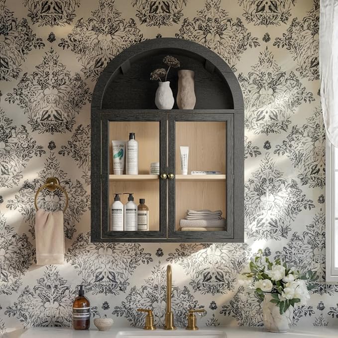 Furnaza Arched Medicine Cabinets with Tempered Glass Doors,Wall Mounted Display Cabinet with Adjustable Shelf for Bathroom,Laundry Room,Kitchen