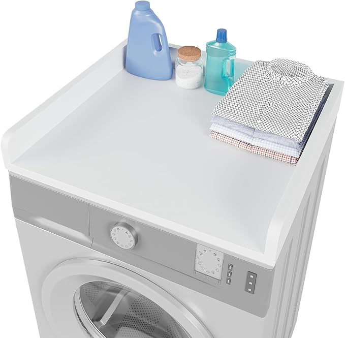 Washer Dryer Countertop, 27.5" D x 27.5" W x 3.2" H, Countertop for Washer and Dryer with Non-Slip Pads and Round Corner Edge Rails, Laundry Room Organization(White)